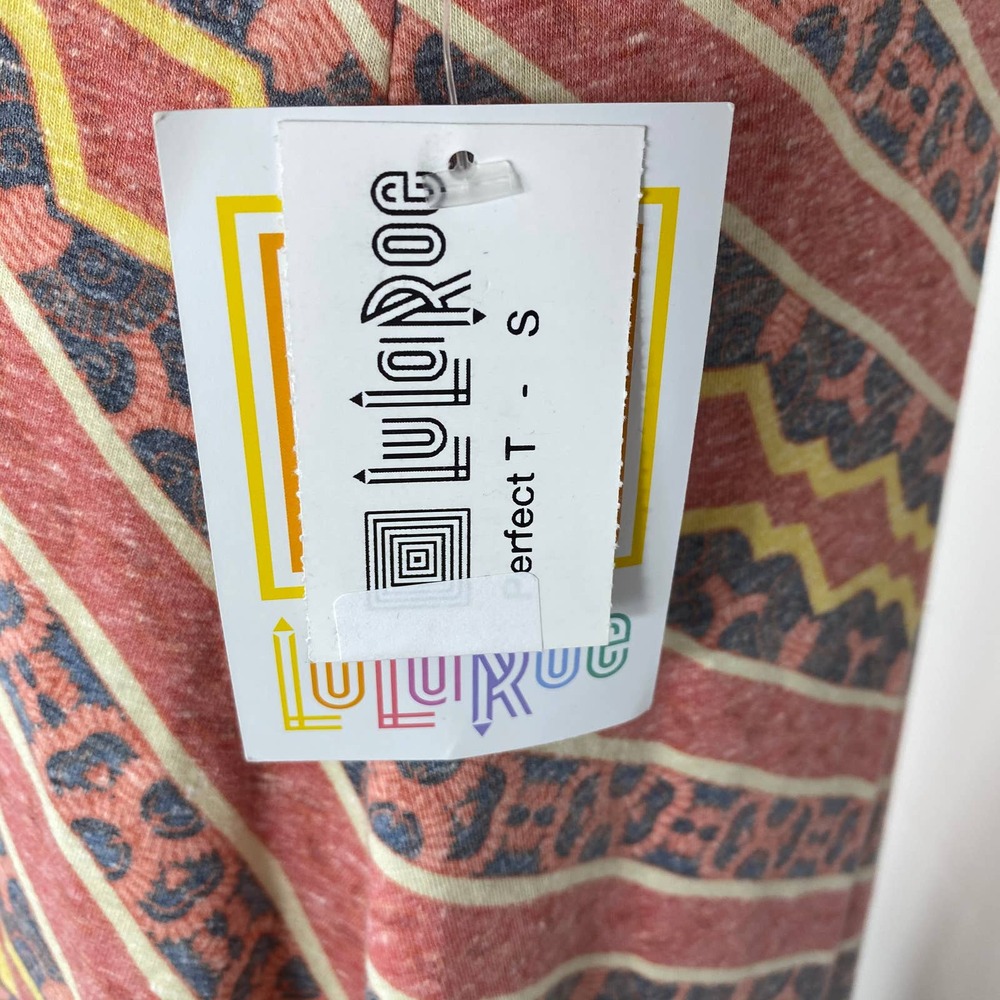 Lularoe Perfect T Tunic Top Red Print Hi Low Womens Sz Small Stripes NWT - Picture 8 of 10